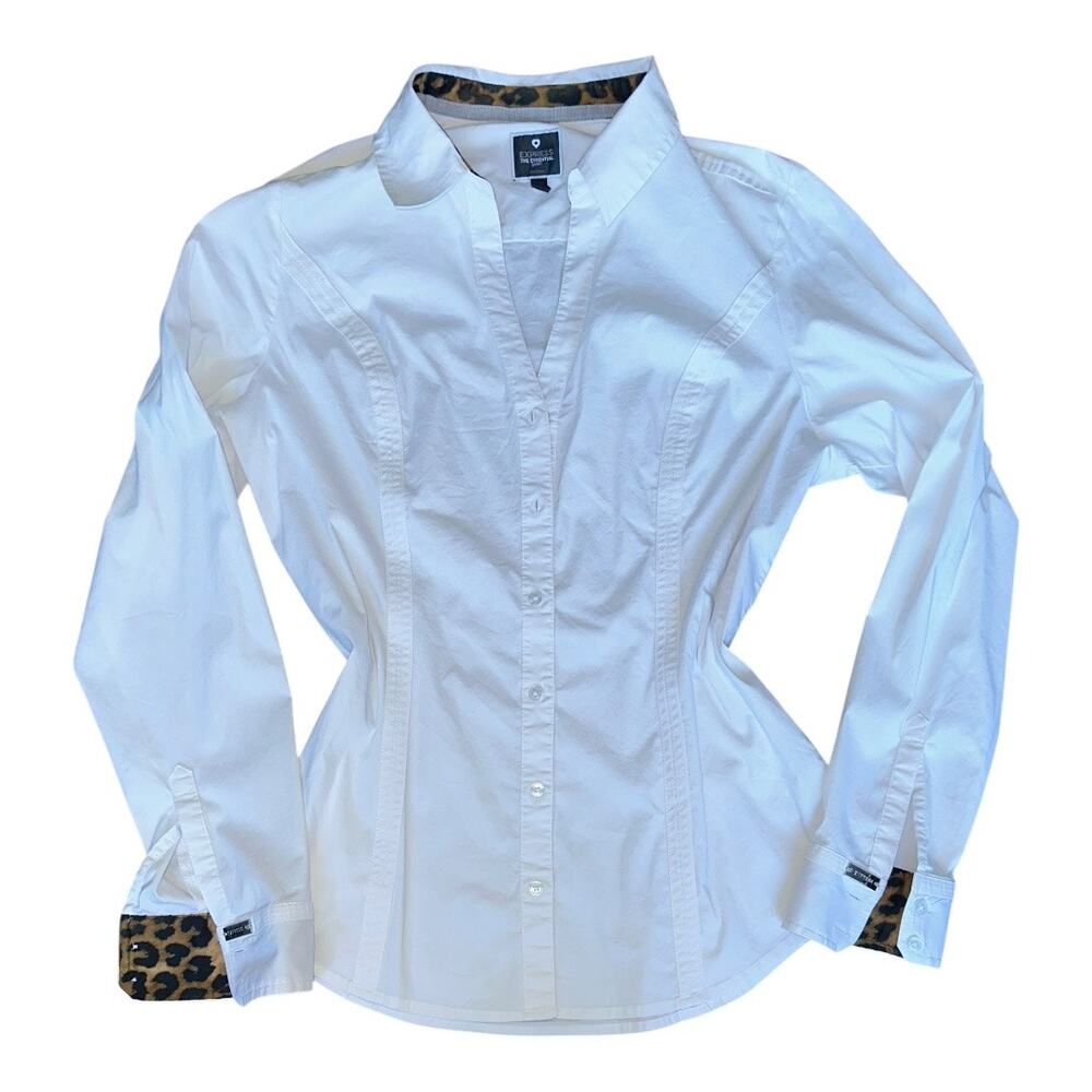 Express The Essential Shirt Original large white button up with cheetah accents